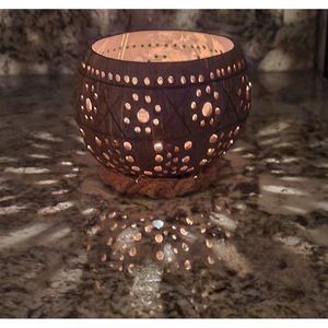 Coconut Shell Candle Holder & Rope Stand, natural handmade.